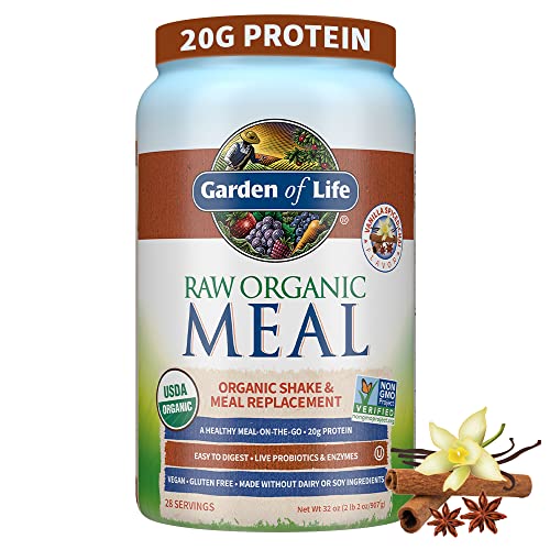 Garden of Life Vegan Protein Powder - Raw Organic Meal Replacement Shakes - Vanilla Chai - Pea Protein, Greens and Probiotics for Women and Men, Plant Based Dairy Free All in One Shake, 28 Servings