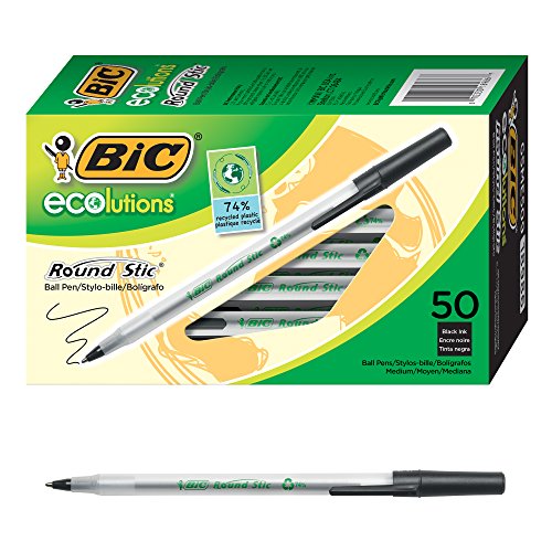 Book Cover BIC Ecolutions Round Stic Ballpoint Pen, Medium Point (1.0mm), Black, 50-Count