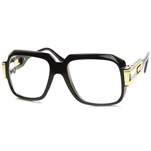 MLC Eyewear Oversized Rectangular Hip Hop Nerdy Black and Gold Clear Lens Glasses