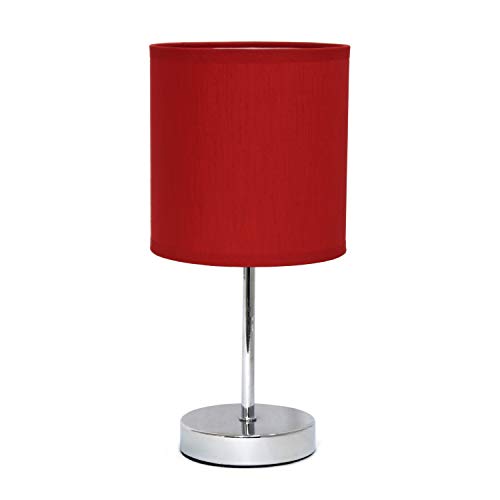 Book Cover Simple Designs LT2007-RED Chrome Mini Basic Table Lamp with Fabric Shade, Red