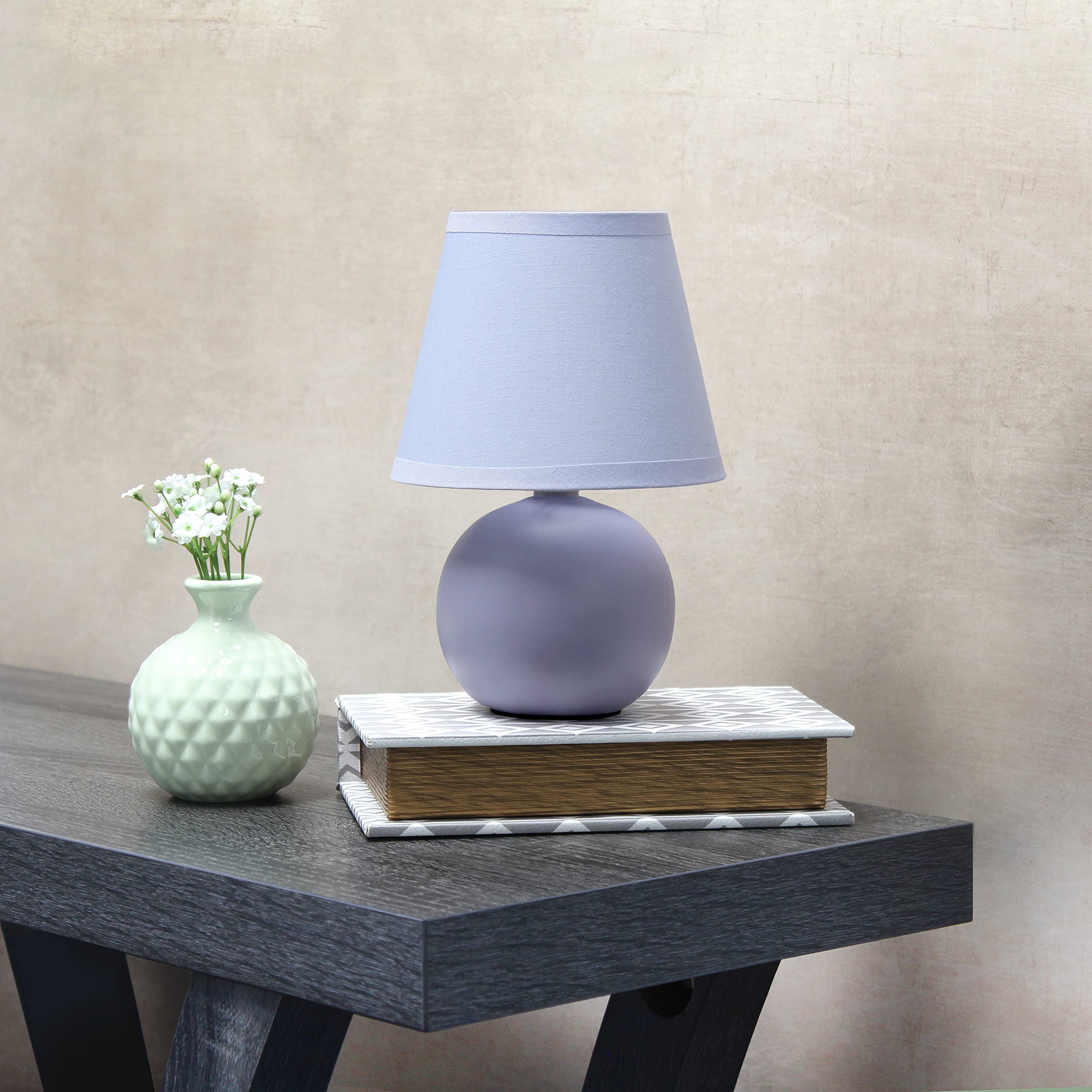 Book Cover Simple Designs LT2008-PRP Mini Ceramic Globe Matching Fabric Shade Table Lamp, Purple Purple 1