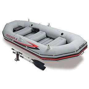 INTEX 68376EP Mariner 4 Inflatable Boat Set: Includes Deluxe 54in Boat Oars and High-Output Pump – Wear-Resistant Keel – Removable Fishing Rod Holders – 4-Person – 1100lb Weight Capacity