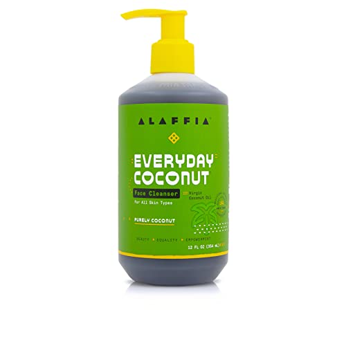 Alaffia Everyday Coconut Face Cleanser for All Skin Types. Leaves Skin Fresh and Hydrated with Fair Trade Coconut Oil & Neem, Vegan, Cruelty Free, No Parabens, Purely Coconut, 12 Fl Oz