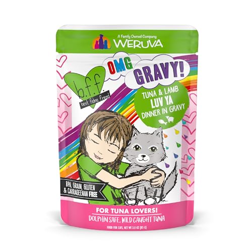 Weruva B.F.F. OMG - Best Feline Friend Oh My Gravy!, Tuna & Lamb Luv Ya with Tuna & Lamb in Gravy Cat Food, 3oz Pouch (Pack of 12)