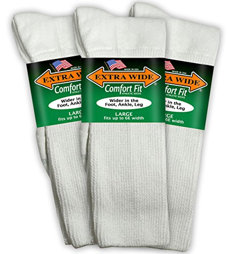 Book Cover Extra Wide Comfort Fit Athletic Crew (Mid-Calf) Socks for Men and Women, Pick your size, Do not size up (Large, Large - White)