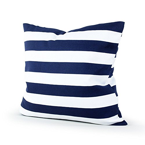 Lavievert Decorative Canvas Square Throw Pillow Cover Cushion Case Navy Blue Stripe Toss Pillowcase with Hidden Zipper Closure 18 X 18 Inches (For Living Room, Sofa, Etc)