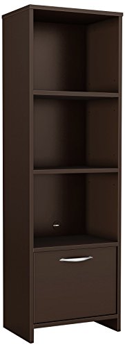 South Shore Narrow 3-Shelf Storage Bookcase with Door, Chocolate