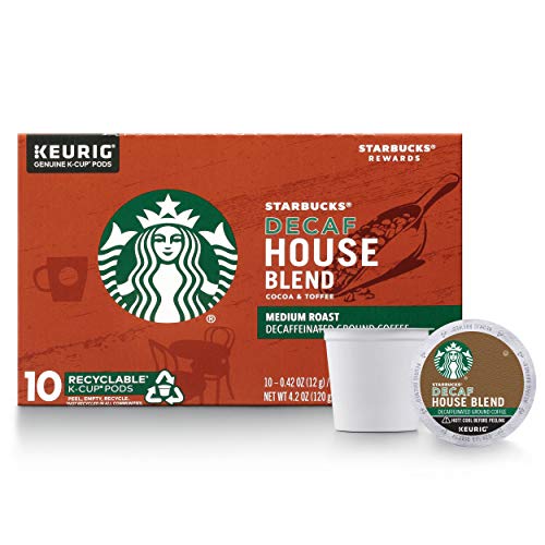 Starbucks K-Cup Coffee Pods, Medium Roast Hot or Iced Coffee, Decaf House Blend, 10 Keurig Pods