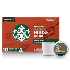 Starbucks K-Cup Coffee Pods, Medium Roast Hot or Iced Coffee, Decaf House Blend, 10 Keurig Pods