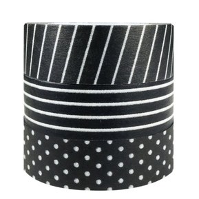 ALLYDREW Set of 3 Washi Tape Rolls Washi Masking Tapes (Black & White Washi Tapes)