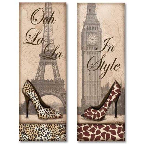 Book Cover wallsthatspeak 2 Travel in Style Animal Print High Heel Pumps Shoes Fashion Classy Art Prints Paris London, 6 by 18-Inch, Beige