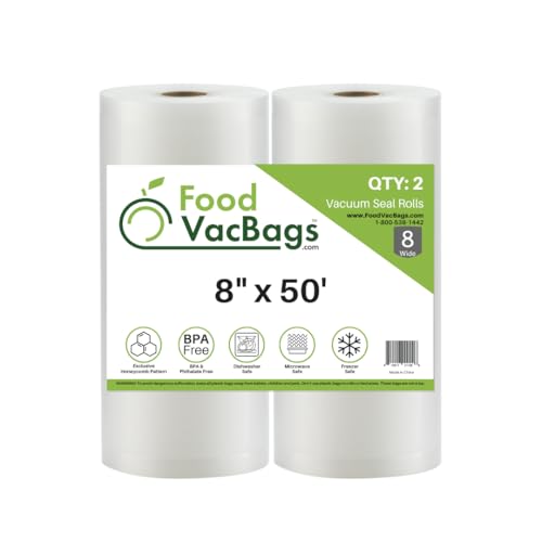 Two - 8"X50' Rolls of FoodVacBags Vacuum Sealer Bags - Make Your Own Size Bag!