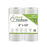 2 Rolls 8-Inch-by-50-Foot Vacuum Food Sealer Bags - Compatible with Foodsaver Machines - Embossed Commercial Grade Make-Own-Size Sous Vide or Storage