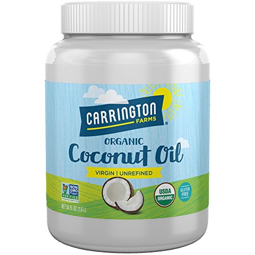 Book Cover Carrington Farms Gluten Free, Unrefined, Cold Pressed, Virgin Organic Coconut Oil, 54 oz. (Ounce), Coconut Oil For Skin & Hair Care, Cooking, Baking, & Smoothies