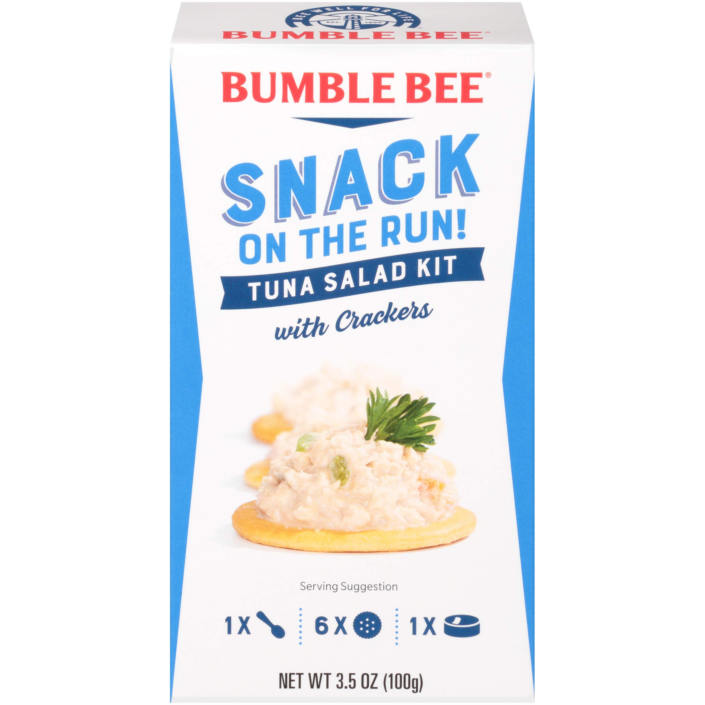 Book Cover Bumble Bee Snack On The Run Tuna Salad with Crackers Kit - Ready to Eat, Spoon Included - Wild Caught Tuna - Shelf Stable & Convenient Protein Snack, 3.5 oz (Pack of 12)