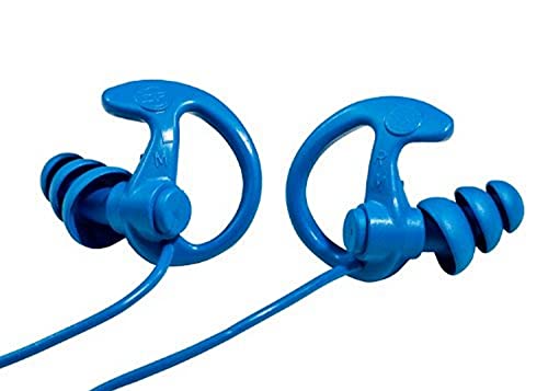 SureFire EP9 Sonic Defenders Cobalt Max Full-Block Metal Detectable Earplugs, triple flanged design, reusable, Medium