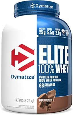 Dymatize Elite 100% Whey Protein Powder, Take Pre Workout or Post Workout, Quick Absorbing & Fast Digesting, Rich Chocolate, 5 Pound