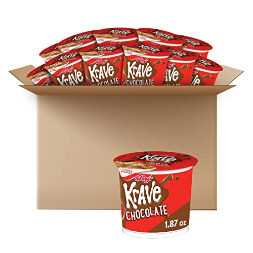 Kellogg's Krave Cold Breakfast Cereal Cups, 7 Vitamins and Minerals, Kids Snacks, Chocolate (12 Cups)