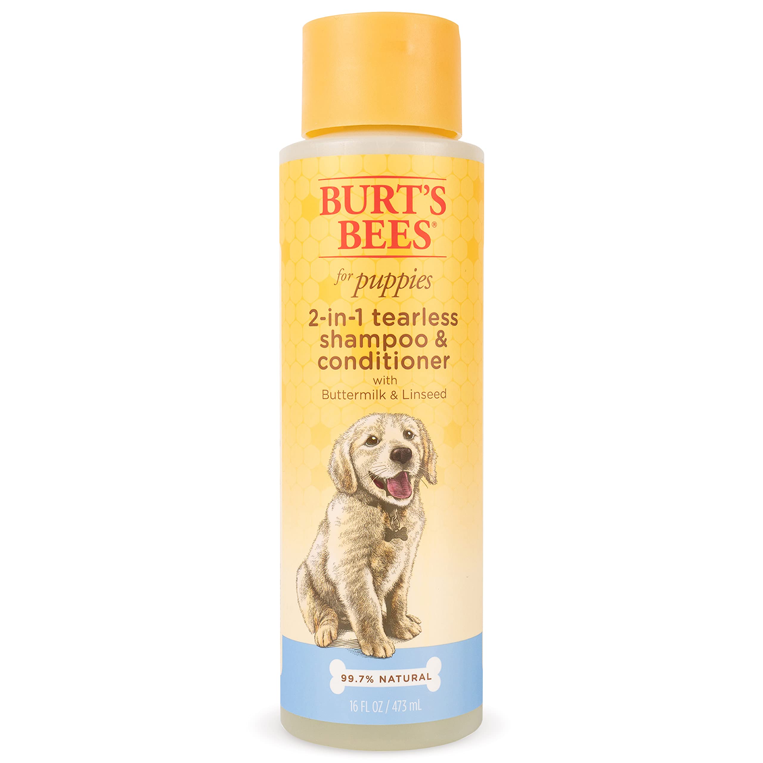 Book Cover Burt's Bees for Pets Puppies Natural Tearless 2 in 1 Shampoo and Conditioner | Made with Buttermilk and Linseed Oil | Best Tearless Puppy Shampoo for Gentle Skin and Coat | Made in USA, 16 Oz 2-in-1 Shampoo and Conditioner 16 Fl Oz (Pack of 1)