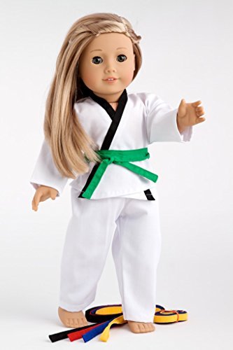 Book Cover - Yin and Yang - Karate/Tae Kwon Do Outfit Includes Blouse, Pants and 5 Belts - Yellow, Green, Red, Blue and Black - Clothes Fits 18 Inch Doll (Doll Not Included)