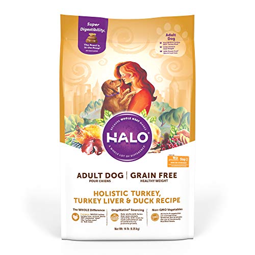 Halo Holistic Dog Food, Grain Free Turkey, Turkey Liver, & Duck, Dry Dog Food Bag, Healthy Weight Adult Formula, 14-lb Bag