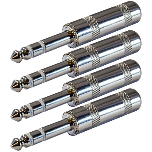 GLS Audio 1/4" Plugs for Patch Cables, Balanced Cables, Snakes - TRS Male Stereo 1/4 Inch Phono 6.3mm Phone Plug Bulk - 4 Pack