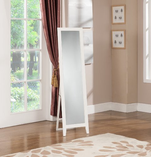 King's Brand Furniture-Laurel Wood Frame Floor Standing Mirror, White