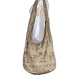 Hippie Elephant Crossbody Bag - Boho Cotton Shoulder Bag with Spacious Interior - Lightweight Bohemian Purse Adjustable