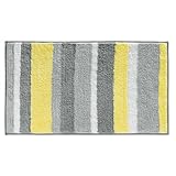 iDesign 18914 Stripz Bath, Machine Washable Microfiber Accent Rug for Bathroom, Kitchen, Bedroom, Office, Kid's Room, 21" x 34", Gray and Yellow