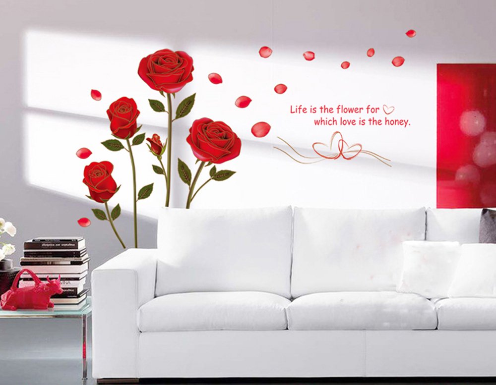 Book Cover ufengke Red Rose Removable Wall Stickers Murals for Living Room/Bedroom (Rose, No. 1)
