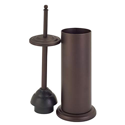 Book Cover Bath Bliss Cylinder Free Standing Toilet Plunger & Holder, Water & Rust Resistant, Decorative, Bronze