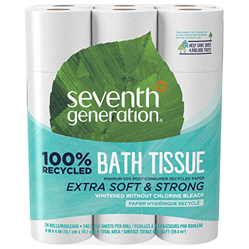 Book Cover Seventh Generation White Toilet Paper 2-Ply 100% Recycled Paper, 24 Count of 240 Sheets Per Roll, Pack of 2