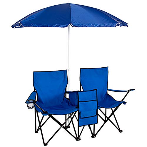 Book Cover Best Choice Products® Picnic Double Folding Chair w Umbrella Table Cooler Fold Up Beach Camping Chair