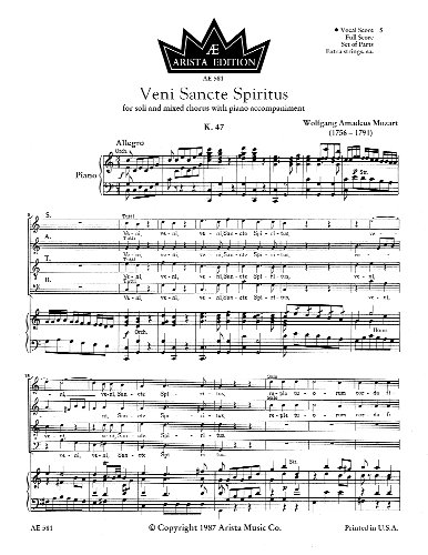 Veni Sancte Spiritus, K. 47 -- Sheet Music, 50 Copies Plus Mozart Bonus Pack (Arista Edition)