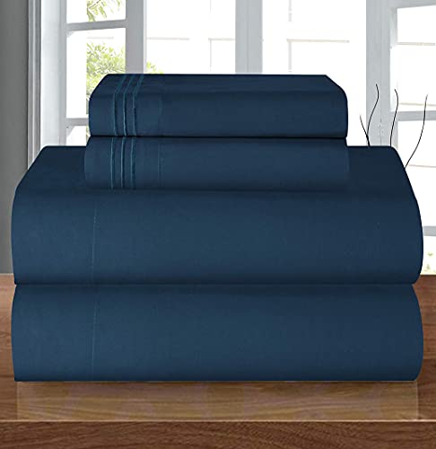 Book Cover Elegant Comfort 4 Piece Silky Soft Egyptian Quality Coziest Sheet Set, Queen, Navy Blue