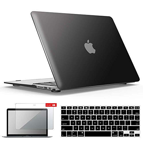 Book Cover IBENZER Old Version MacBook Air 13 Inch Case (2010-2017 Release) (Models: A1466 / A1369), Plastic Hard Shell Case with Keyboard & Screen Cover for Apple Mac Air 13, Black, A13BK+2