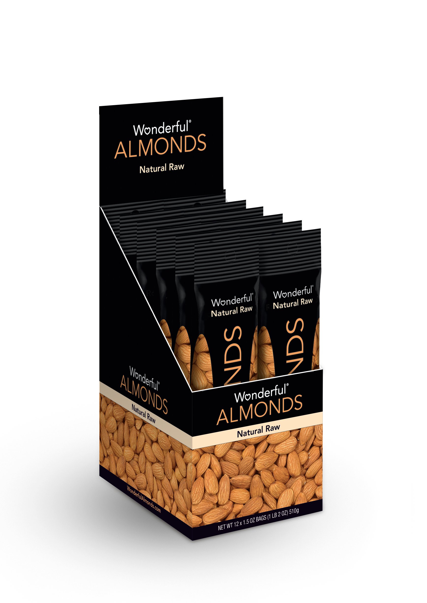 Wonderful Almonds, Natural Raw, 1.5 Ounce Bags (Pack of 12) 1.5 Ounce (Pack of 12)