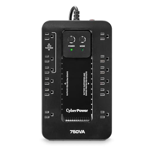 CyberPower EC750G Ecologic Battery Backup & Surge Protector UPS System, 750VA/450W, 12 Outlets, ECO Mode, Compact Uninterruptible Power Supply