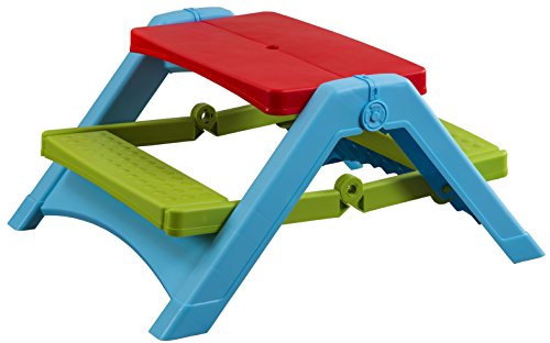PalPlay Foldable Kids Picnic Table - Seats Four Kids, Red/Green/Blue
