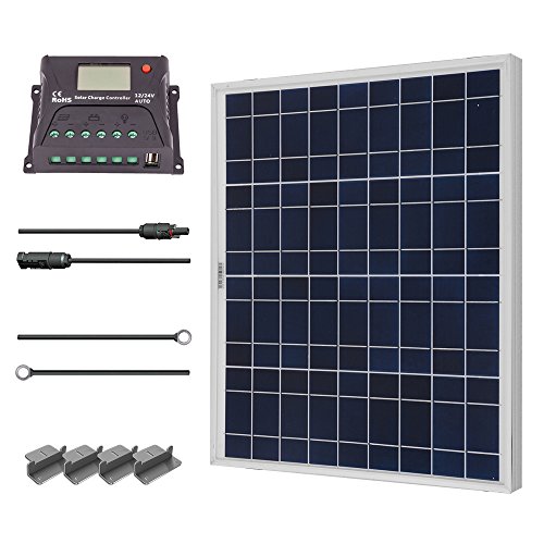 Renogy 50 Watts 12 Volts Polycrystalline Solar Starter Kit with 10Amp PWM Charge Controller, Z brackets for RVs, Trailers, Boats, Sheds, and Cabins