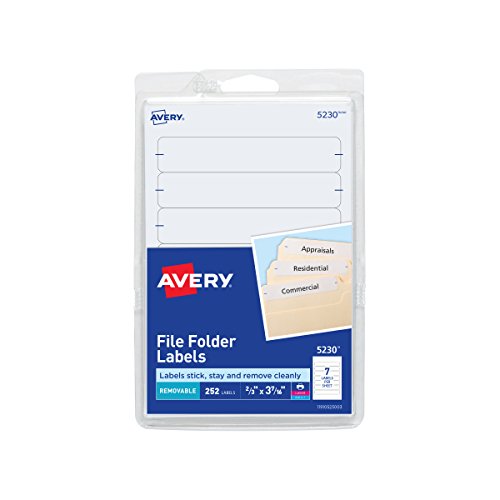 Book Cover Avery Removable File Folder Labels, Print or Write, White, Pack of 252 (5230)