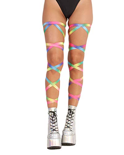 iHeartRaves Pair of Non-Slip Rave Leg Wraps (Rainbow)