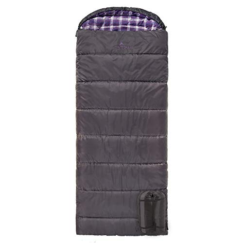 TETON Sports Fahrenheit Regular Sleeping Bag; Great for Family Camping, Purple Cotton Liner, 80" x 33"