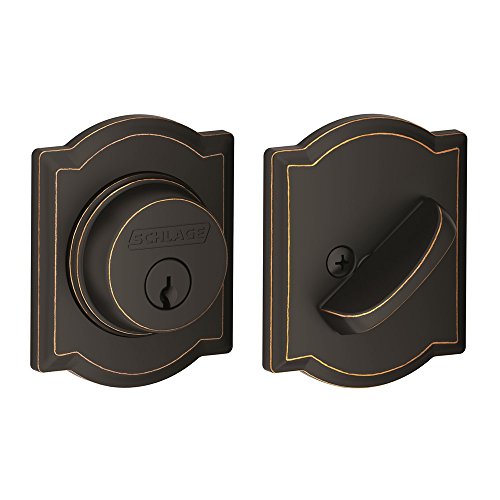 Book Cover Schlage Lock Company Single Cylinder Deadbolt with Camelot Trim, Aged Bronze (B60 N CAM 716)