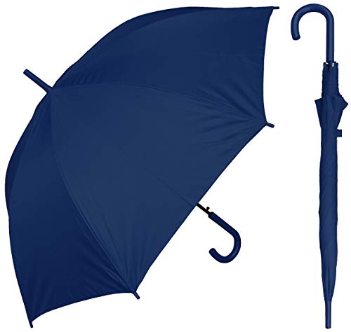 RainStoppers 48" Auto Open Navy Umbrella with Matching Hook Handle