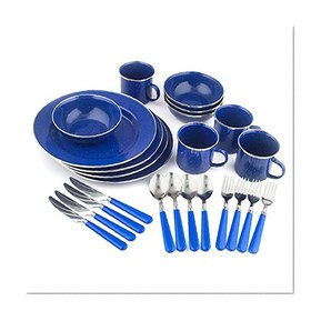 Stansport Enamel Camping Tableware Set, 24-Piece, Blue