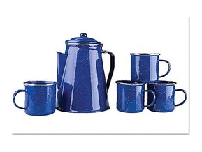 Stansport 8 Cup Enamel Percolator Four Enamel Mugs, 12-Ounce