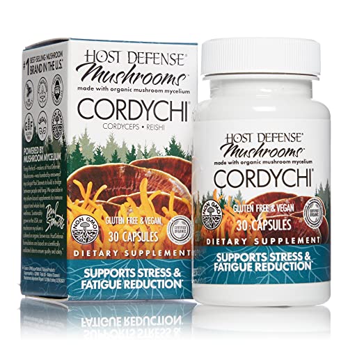 Host Defense, CordyChi Capsules, Support Stress and Fatigue Reduction, Mushroom Mycelium Supplement with Cordyceps and Reishi, Unflavored, 30 Count (Pack of 1)