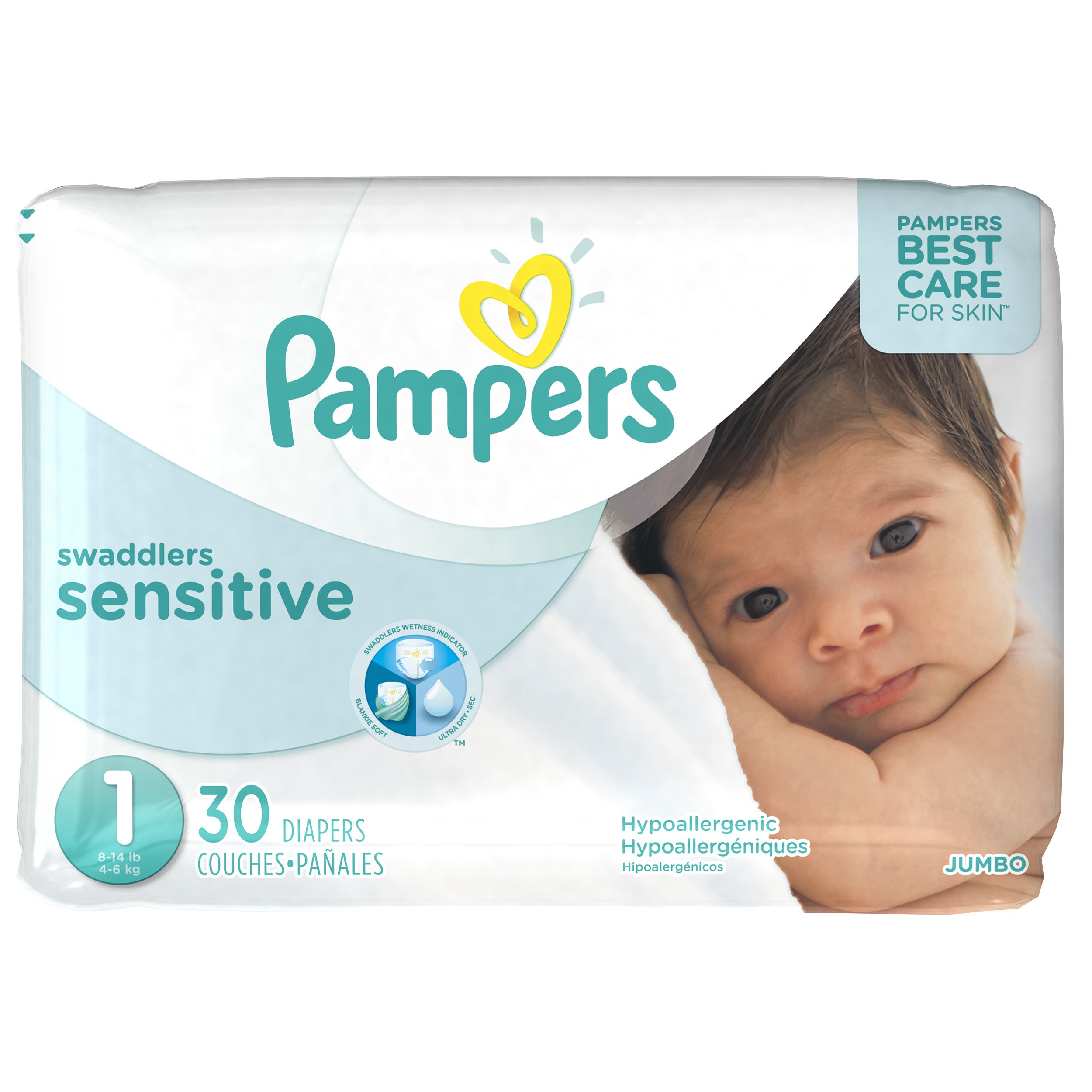 Book Cover Pampers Swaddlers Sensitive Disposable Diapers Newborn Size 1 (8-14 lb), 30 Count, JUMBO Size 1 (30 Count) Jumbo