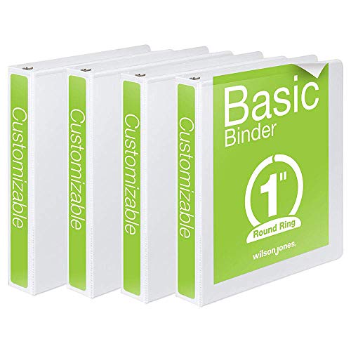 Wilson Jones 1 Inch 3 Ring Binder, Basic Round Ring View Binder, White, 4 Pack (W70362-14W)